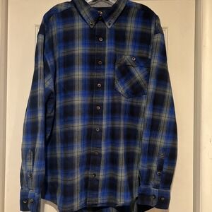 Noble Outfitters ‎ Flannel mens XXL Shirt Blue  plaid Cotton long sleeve button